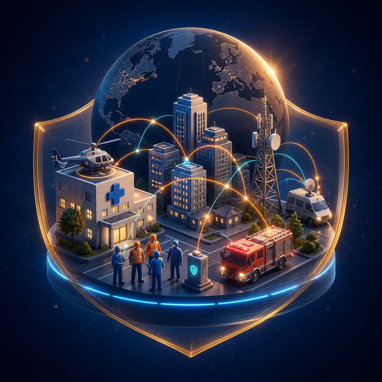 3D illustration of a protected emergency response network